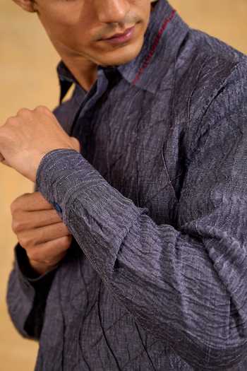 Buy The Culture Blue Silk Inferno Flare Shirt Buy_The Culture_Blue Silk Inferno Flare Shirt