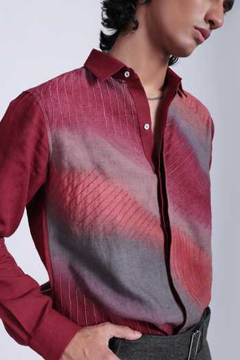 Buy The Culture Maroon Cotton, Linen The Tinted Stroke Shirt Online at Aza Fashions Buy_The Culture_Maroon Cotton, Linen The Tinted Stroke Shirt _Online_at_Aza_Fashions