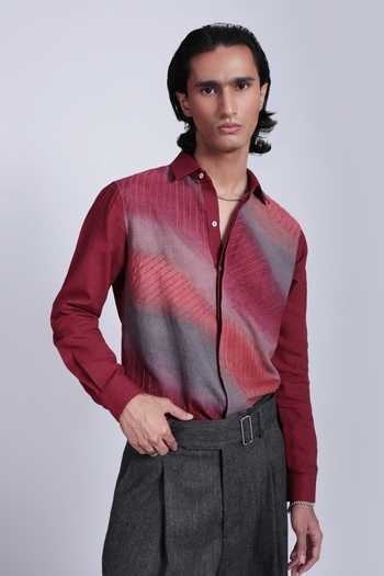 Shop The Culture Maroon Cotton, Linen The Tinted Stroke Shirt Online at Aza Fashions Shop_The Culture_Maroon Cotton, Linen The Tinted Stroke Shirt _Online_at_Aza_Fashions