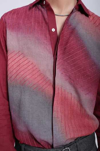 Shop The Culture Maroon Cotton, Linen The Tinted Stroke Shirt Shop_The Culture_Maroon Cotton, Linen The Tinted Stroke Shirt