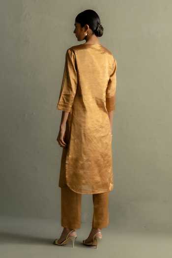 Charkhee Gold Tissue Kurta Set 