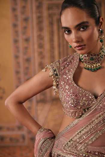 Ridhi Mehra Pink Net, Organza Sweetheart Neck Printed And Embroidered Lehenga Set Online at Aza Fashions Ridhi Mehra_Pink Net, Organza Sweetheart Neck Printed And Embroidered Lehenga Set _Online_at_Aza_Fashions