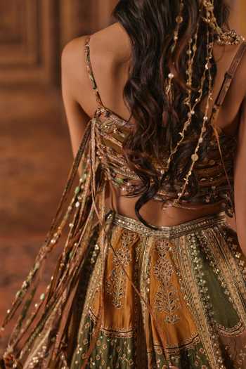 Shop Ridhi Mehra Pink Net, , Raw Square Neck Printed And Embroidered Lehenga Set Online at Aza Fashions Shop_Ridhi Mehra_Pink Net, , Raw Square Neck Printed And Embroidered Lehenga Set _Online_at_Aza_Fashions