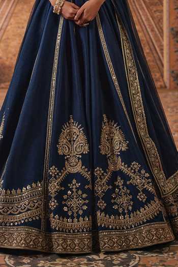 Buy Ridhi Mehra Blue Raw Silk, Net Off-shoulder Embroidered Lehenga Set Online at Aza Fashions Buy_Ridhi Mehra_Blue Raw Silk, Net Off-shoulder Embroidered Lehenga Set _Online_at_Aza_Fashions