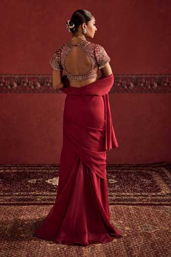 Ridhi Mehra Net Embroidered Blouse With Pre-Stitched Saree