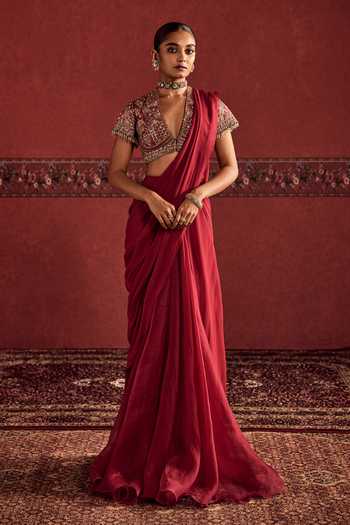 Ridhi Mehra Net Embroidered Blouse With Pre-Stitched Saree