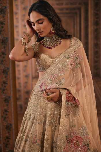Ridhi Mehra Gold Tissue Sweetheart Neck Embroidered Lehenga Set Online at Aza Fashions Ridhi Mehra_Gold Tissue Sweetheart Neck Embroidered Lehenga Set _Online_at_Aza_Fashions