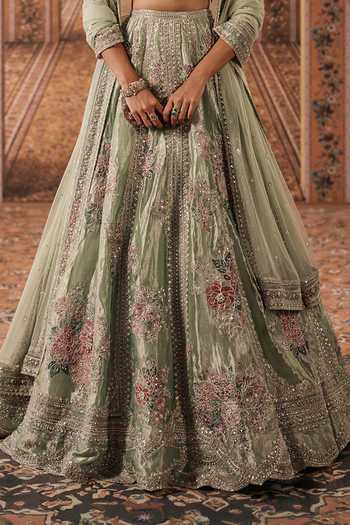 Buy Ridhi Mehra Green Tissue, Net Halter Neck Embroidered Lehenga Set Online at Aza Fashions Buy_Ridhi Mehra_Green Tissue, Net Halter Neck Embroidered Lehenga Set _Online_at_Aza_Fashions