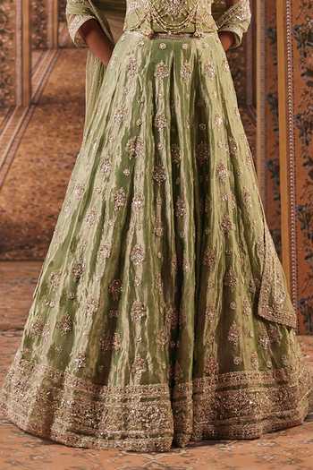 Ridhi Mehra Green Tissue, Net Sweetheart Neck Embroidered Corset Lehenga Set Online at Aza Fashions Ridhi Mehra_Green Tissue, Net Sweetheart Neck Embroidered Corset Lehenga Set _Online_at_Aza_Fashions