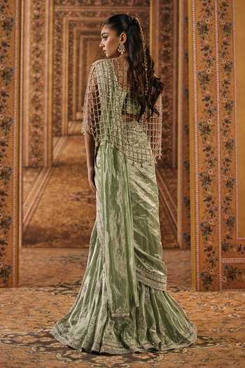 Ridhi Mehra Embroidered Pre-Draped Saree Set With Cape