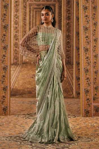 Ridhi Mehra Embroidered Pre-Draped Saree Set With Cape
