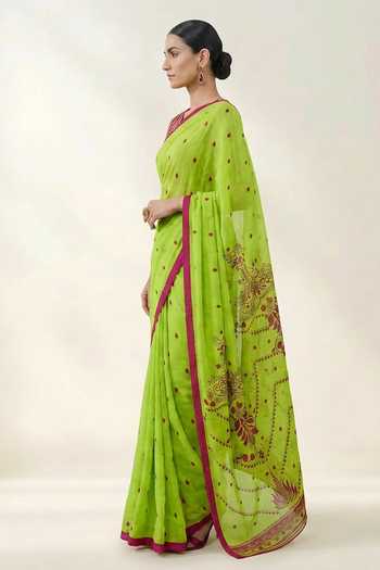 Thee Modern Roots Green Organza Paisley Motif Saree With Running Blouse Online at Aza Fashions Thee Modern Roots_Green Organza Paisley Motif Saree With Running Blouse _Online_at_Aza_Fashions