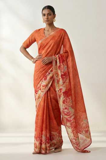 Thee Modern Roots Linen Printed Saree With Running Blouse 
