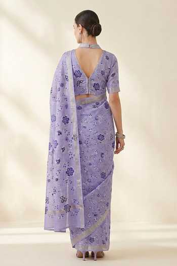 Thee Modern Roots Botanical Pattern Saree With Running Blouse 