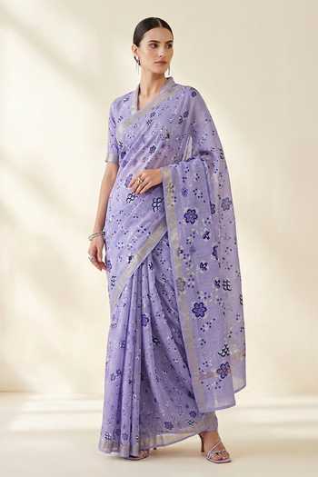 Thee Modern Roots Botanical Pattern Saree With Running Blouse 