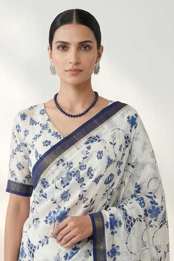Buy Thee Modern Roots Ivory Linen Botanical Print Saree And Running Blouse Set Online at Aza Fashions Buy_Thee Modern Roots_Ivory Linen Botanical Print Saree And Running Blouse Set _Online_at_Aza_Fashions
