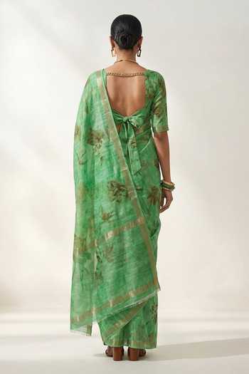 Thee Modern Roots Linen Printed Saree With Running Blouse 