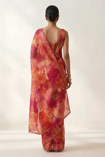 Thee Modern Roots Printed Linen Saree With Running Blouse 