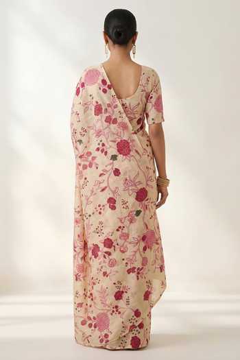Thee Modern Roots Linen Printed Saree With Running Blouse 