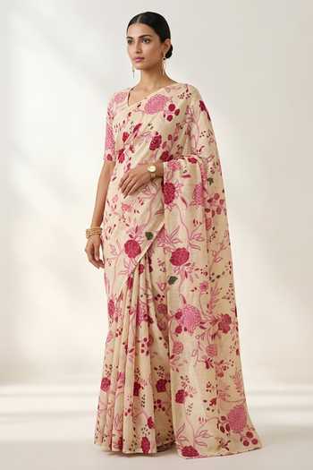 Thee Modern Roots Linen Printed Saree With Running Blouse 