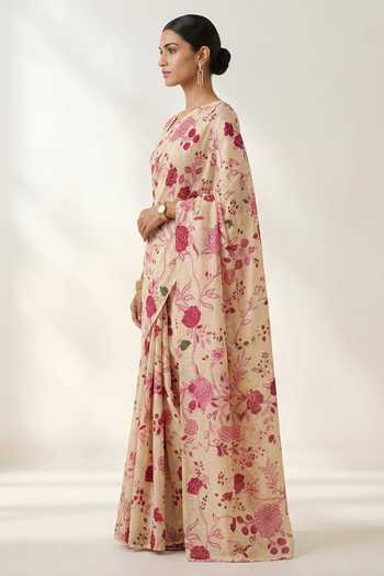 Thee Modern Roots Cream Linen Printed Saree With Running Blouse Online at Aza Fashions Thee Modern Roots_Cream Linen Printed Saree With Running Blouse _Online_at_Aza_Fashions