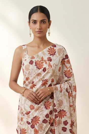 Buy Thee Modern Roots Ivory Linen Floral Print Saree And Running Blouse Set Online at Aza Fashions Buy_Thee Modern Roots_Ivory Linen Floral Print Saree And Running Blouse Set _Online_at_Aza_Fashions