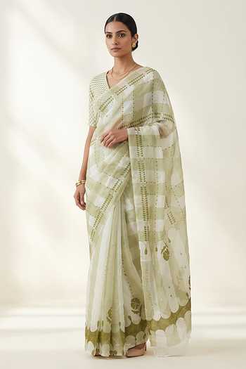 Thee Modern Roots Checkered Print Saree With Running Blouse 