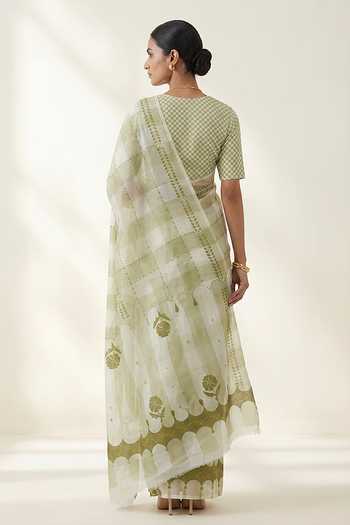 Thee Modern Roots Checkered Print Saree With Running Blouse 