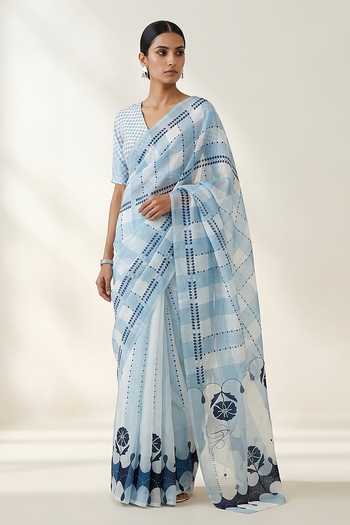 Thee Modern Roots Checked Print Saree & Running Blouse Set 
