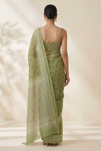 Thee Modern Roots Printed Organza Saree With Running Blouse 