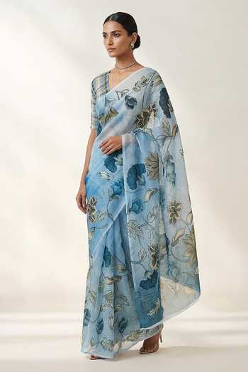 Thee Modern Roots Floral Print Saree With Running Blouse 