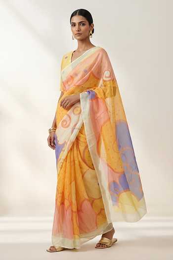 Thee Modern Roots Abstract Print Saree With Running Blouse 
