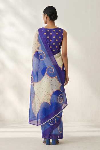 Thee Modern Roots Abstract Print Saree With Running Blouse 