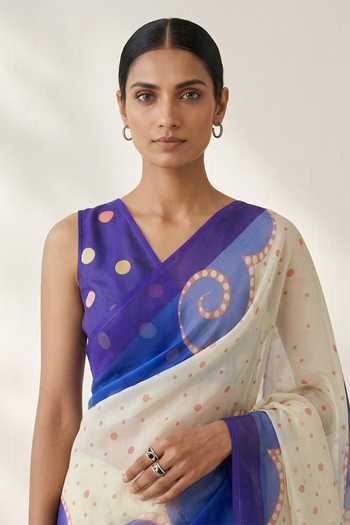 Buy Thee Modern Roots Purple Organza Abstract Print Saree With Running Blouse Online at Aza Fashions Buy_Thee Modern Roots_Purple Organza Abstract Print Saree With Running Blouse _Online_at_Aza_Fashions