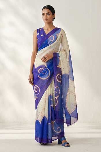 Thee Modern Roots Abstract Print Saree With Running Blouse 