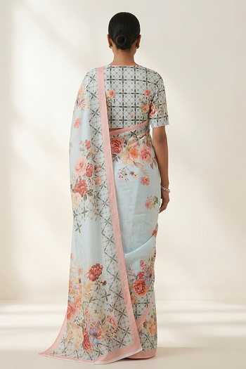 Thee Modern Roots Floral Print Saree With Running Blouse 