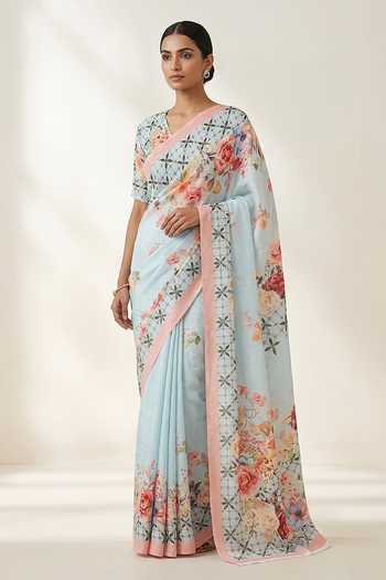 Thee Modern Roots Floral Print Saree With Running Blouse 