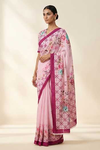 Thee Modern Roots Floral Print Saree With Running Blouse 