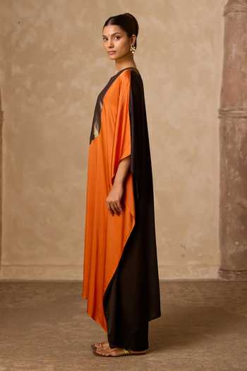 Vasstram_Black Satin, Tissue, Modal Round Neck Haar Colorblock Kaftan _Online_at_Aza_Fashions