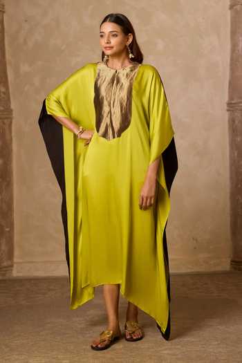 Buy_Vasstram_Black Satin, Tissue, Modal Round Neck Haar Colorblock Kaftan 