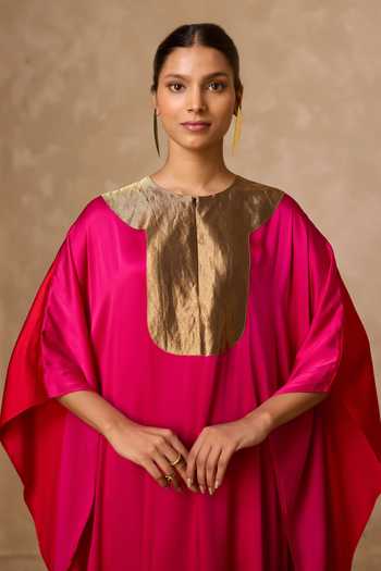 Buy Vasstram Pink Satin, Tissue, Modal Round Neck Haar Dual Tone Kaftan Buy_Vasstram_Pink Satin, Tissue, Modal Round Neck Haar Dual Tone Kaftan