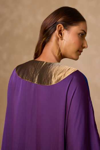 Vasstram Blue Satin, Tissue, Modal Round Neck Haar Dual Tone Kaftan Online at Aza Fashions Vasstram_Blue Satin, Tissue, Modal Round Neck Haar Dual Tone Kaftan _Online_at_Aza_Fashions