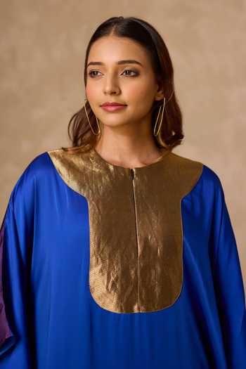 Buy Vasstram Blue Satin, Tissue, Modal Round Neck Haar Dual Tone Kaftan Buy_Vasstram_Blue Satin, Tissue, Modal Round Neck Haar Dual Tone Kaftan