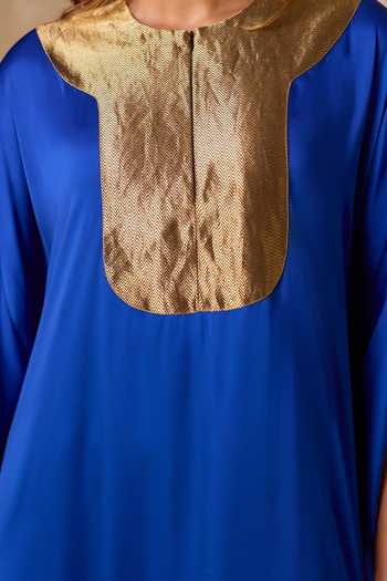 Shop Vasstram Blue Satin, Tissue, Modal Round Neck Haar Dual Tone Kaftan Shop_Vasstram_Blue Satin, Tissue, Modal Round Neck Haar Dual Tone Kaftan