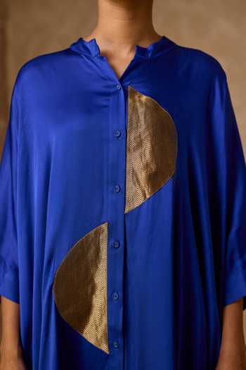 Vasstram_Blue Satin, Tissue, Modal Mandarin Collar Zoha Anti Fit Shirt And Set _at_Aza_Fashions