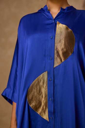 Buy_Vasstram_Blue Satin, Tissue, Modal Mandarin Collar Zoha Anti Fit Shirt And Set 