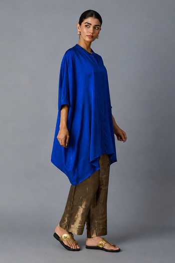 Buy_Vasstram_Blue Satin, Tissue, Modal Mandarin Zoha Anti Fit Shirt And Chamkila Set _Online_at_Aza_Fashions