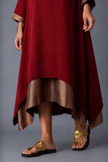 Buy Vasstram Maroon Satin, Modal Round Neck Chameli Layered Dress Online at Aza Fashions Buy_Vasstram_Maroon Satin, Modal Round Neck Chameli Layered Dress _Online_at_Aza_Fashions