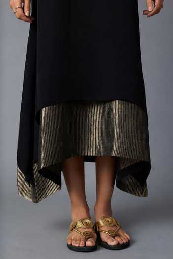 Shop Vasstram Black Satin, Modal Halter Neck Chameli Striped Zari Panelled Dress Online at Aza Fashions Shop_Vasstram_Black Satin, Modal Halter Neck Chameli Striped Zari Panelled Dress _Online_at_Aza_Fashions