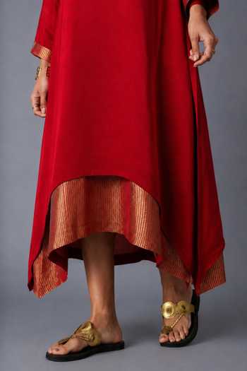 Shop Vasstram Red Satin, Modal Round Neck Chameli Layered Dress Online at Aza Fashions Shop_Vasstram_Red Satin, Modal Round Neck Chameli Layered Dress _Online_at_Aza_Fashions